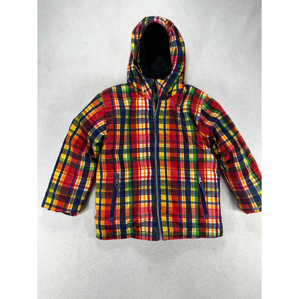 Obermeyer Kids Size 7 I-Grow Hooded Ski Jacket Multicolor Plaid Insulated Coat